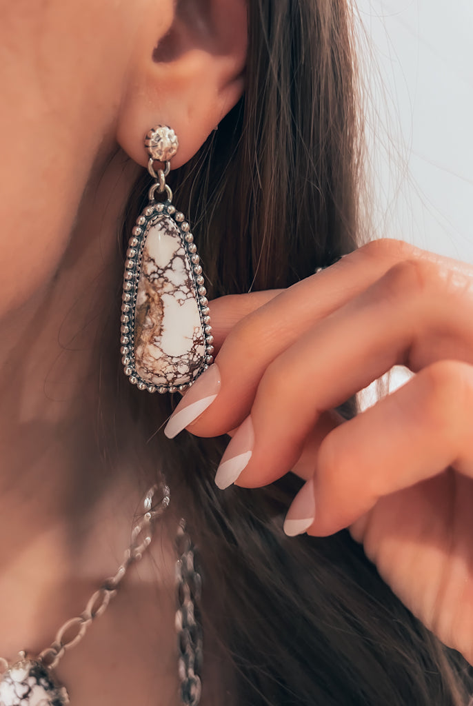 Concho Stud Post Stone Drop Slab Earrings-Drop Earrings-Krush Kandy, Women's Online Fashion Boutique Located in Phoenix, Arizona (Scottsdale Area)