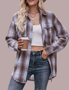 Plaid Dropped Shoulder Longline Shirt-Long Sleeve Tops-Krush Kandy, Women's Online Fashion Boutique Located in Phoenix, Arizona (Scottsdale Area)