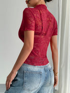 Lace Mock Neck Short Sleeve Top-tops-Krush Kandy, Women's Online Fashion Boutique Located in Phoenix, Arizona (Scottsdale Area)