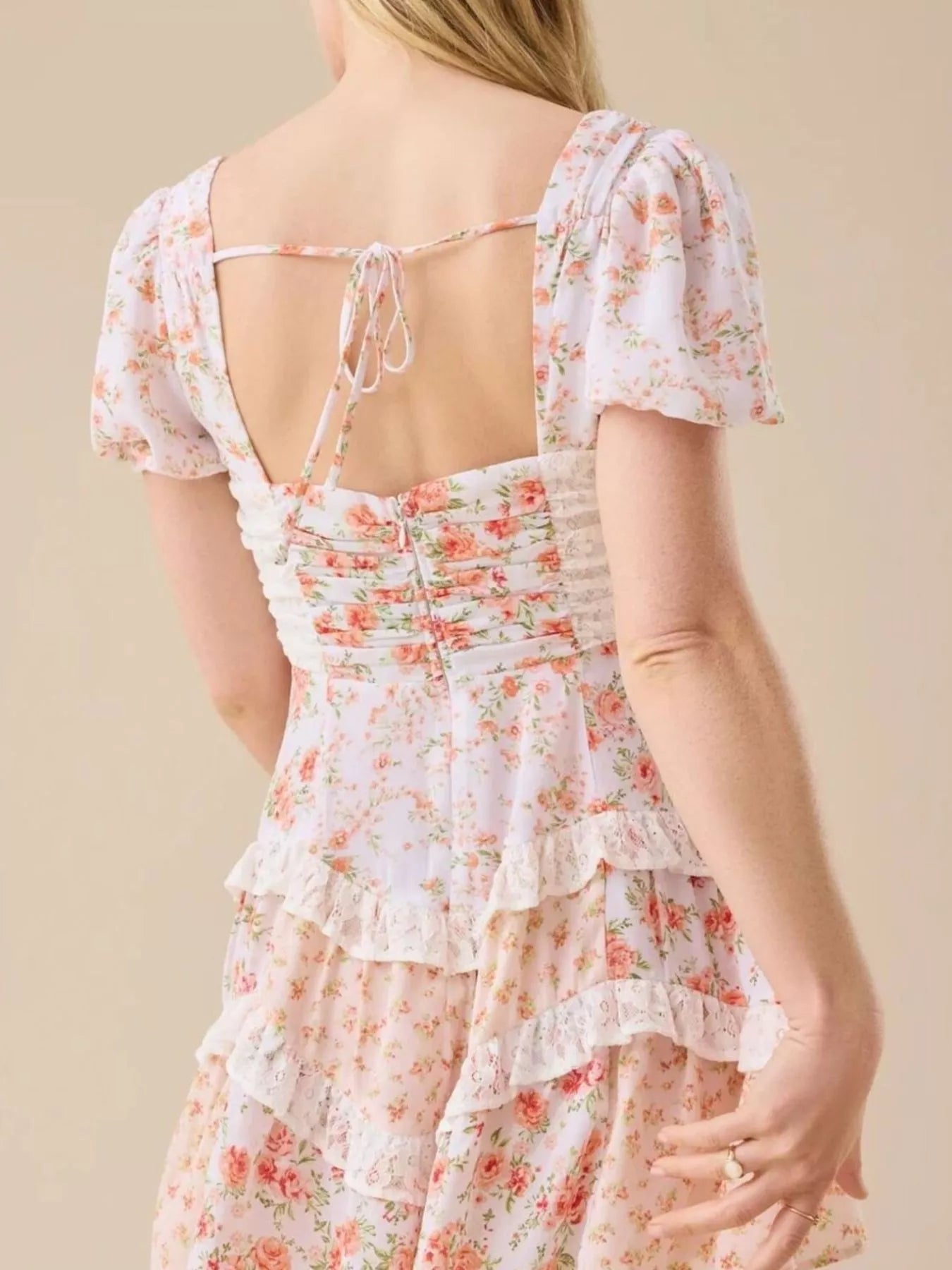 Floral Puff Sleeve Tiered Mini Dress-Dresses-Krush Kandy, Women's Online Fashion Boutique Located in Phoenix, Arizona (Scottsdale Area)