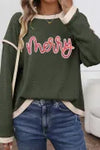 Merry Patched Graphic Contrast Trim Christmas Knitted Long Sleeve Top-Long Sleeve Tops-Krush Kandy, Women's Online Fashion Boutique Located in Phoenix, Arizona (Scottsdale Area)