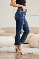 RFM Crop Dylan Full Size Tummy Control Distressed High Waist Raw Hem Jeans-Jeans-Krush Kandy, Women's Online Fashion Boutique Located in Phoenix, Arizona (Scottsdale Area)