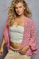 POL Openwork V-Neck Chenille Cardigan with Contrast Floral-Cardigan-Krush Kandy, Women's Online Fashion Boutique Located in Phoenix, Arizona (Scottsdale Area)