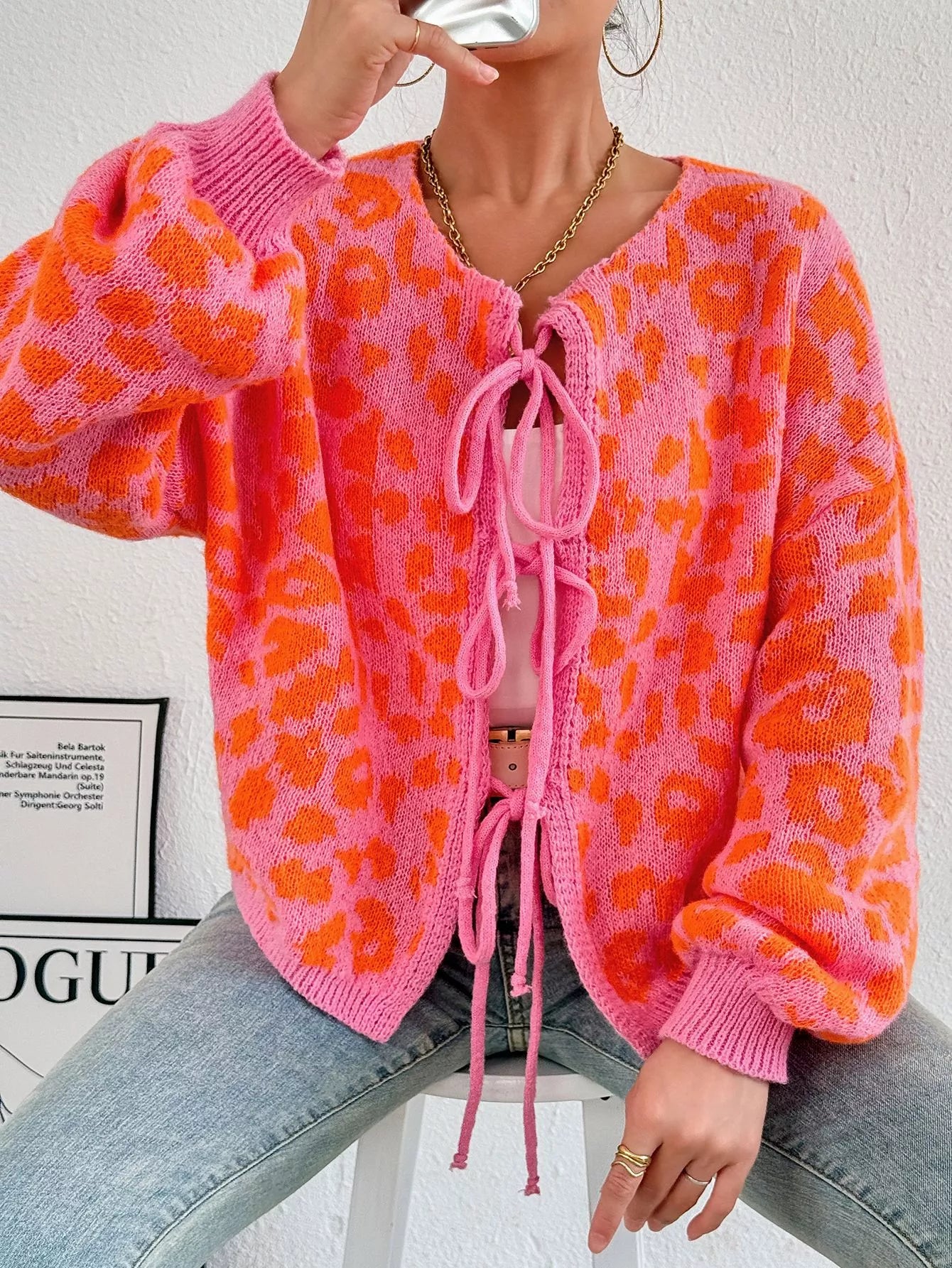 Leopard Tie Front Cardigan-Sweater-Krush Kandy, Women's Online Fashion Boutique Located in Phoenix, Arizona (Scottsdale Area)