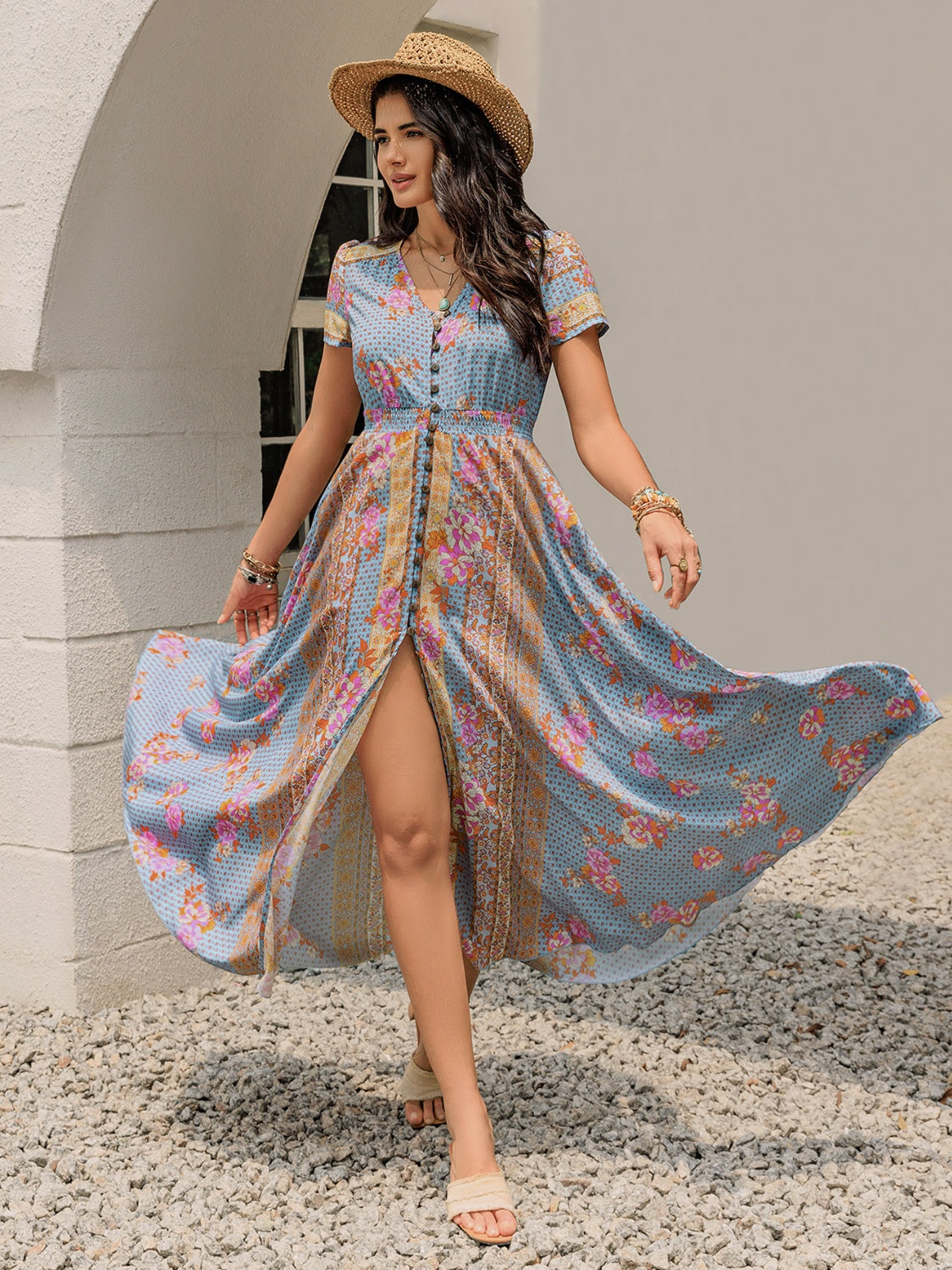 Boho Breeze Buttoned Maxi Dress-Dresses-Krush Kandy, Women's Online Fashion Boutique Located in Phoenix, Arizona (Scottsdale Area)