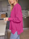 Slit Round Neck Dropped Shoulder Sweater-Krush Kandy, Women's Online Fashion Boutique Located in Phoenix, Arizona (Scottsdale Area)