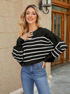 Round Neck Striped Lantern Sleeve Sweater-Krush Kandy, Women's Online Fashion Boutique Located in Phoenix, Arizona (Scottsdale Area)