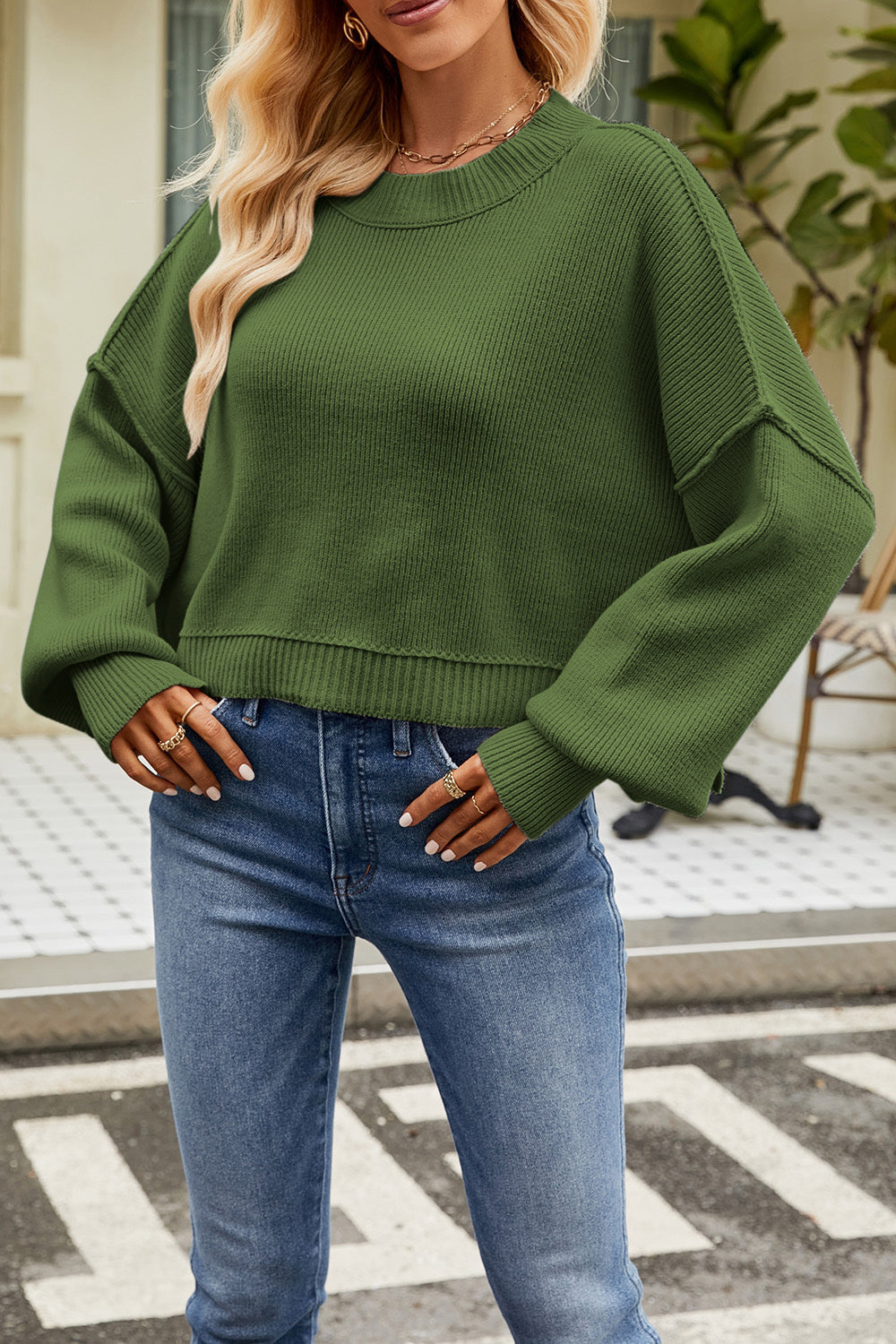 Round Neck Dropped Shoulder Sweater-Krush Kandy, Women's Online Fashion Boutique Located in Phoenix, Arizona (Scottsdale Area)