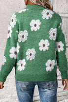 Flower Half Zip Long Sleeve Sweater-Sweaters-Krush Kandy, Women's Online Fashion Boutique Located in Phoenix, Arizona (Scottsdale Area)