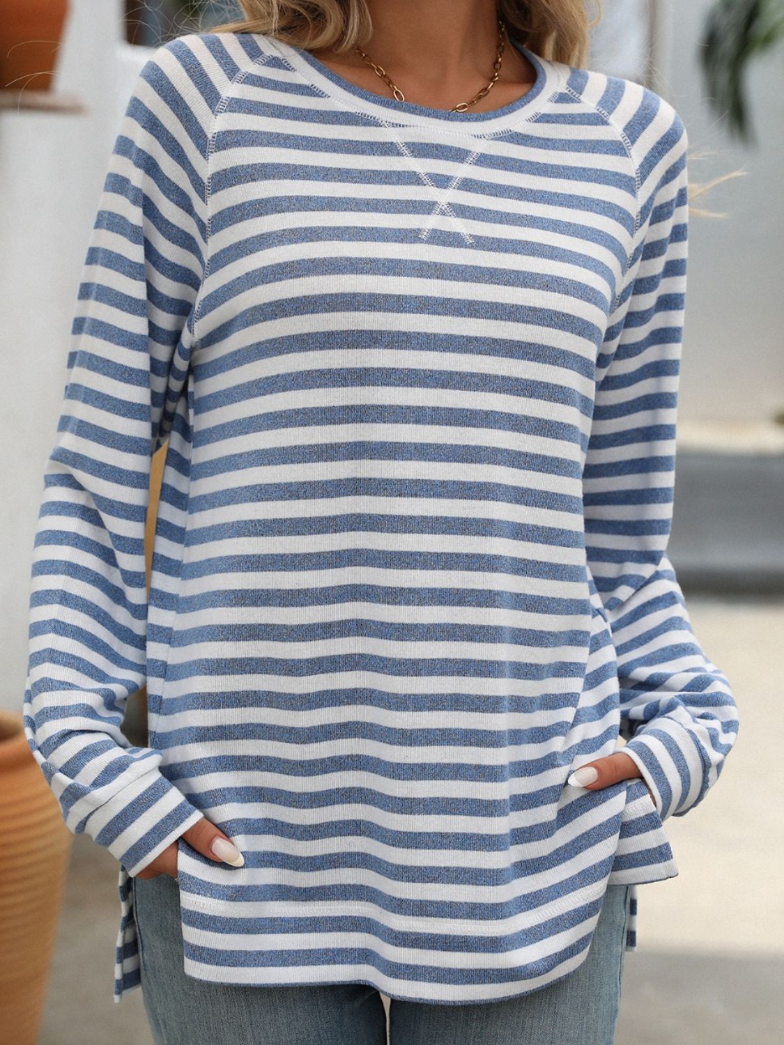 Striped Round Neck Long Sleeve T-Shirt-Long Sleeve Tops-Krush Kandy, Women's Online Fashion Boutique Located in Phoenix, Arizona (Scottsdale Area)