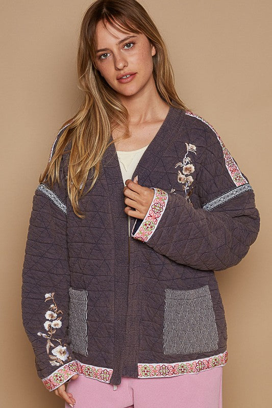 POL Embroidered Open Front Long Sleeve Jacket-Krush Kandy, Women's Online Fashion Boutique Located in Phoenix, Arizona (Scottsdale Area)