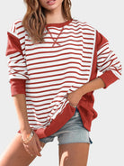 Slit Exposed Seam Striped Long Sleeve Sweatshirt-Sweaters-Krush Kandy, Women's Online Fashion Boutique Located in Phoenix, Arizona (Scottsdale Area)