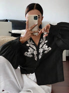 Embroidered Long Sleeve Blouse-Blouses-Krush Kandy, Women's Online Fashion Boutique Located in Phoenix, Arizona (Scottsdale Area)