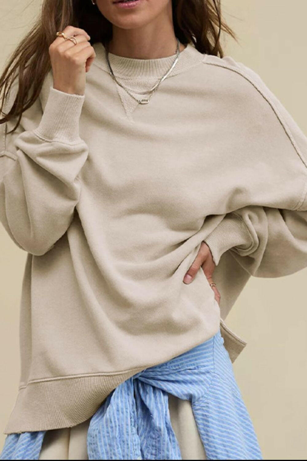 トップス Andequal slit design over sweat Long Sleeve Sweatshirt with Side Slit Design – Krush Kandy