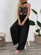 Floral Embroidered Halter Neck Pleated Jumpsuit-Jumpsuits & Rompers-Krush Kandy, Women's Online Fashion Boutique Located in Phoenix, Arizona (Scottsdale Area)