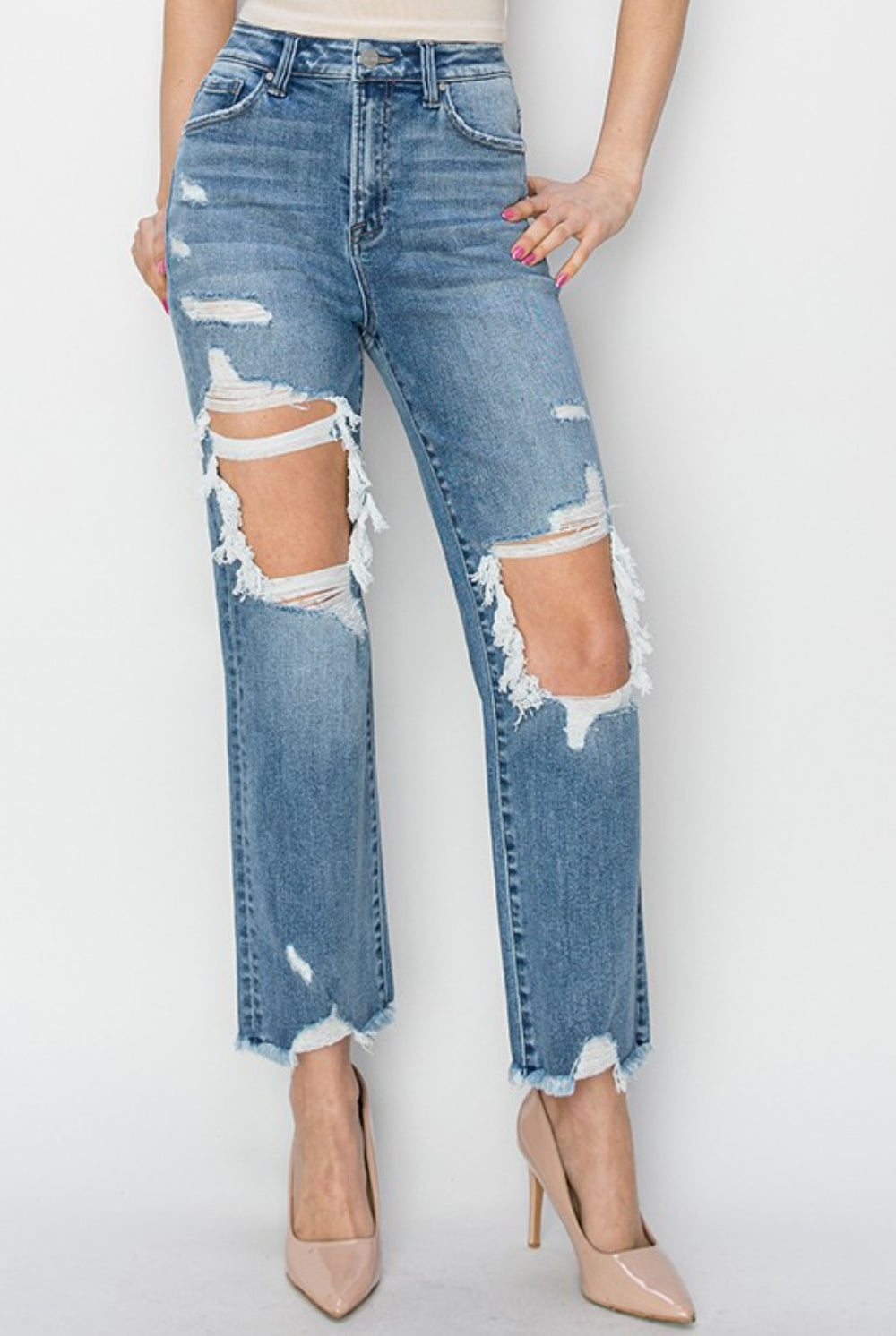 RISEN High Rise Distressed Crop Straight Jeans-Krush Kandy, Women's Online Fashion Boutique Located in Phoenix, Arizona (Scottsdale Area)