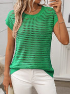 Openwork Round Neck Short Sleeve Knit Cover Up-Krush Kandy, Women's Online Fashion Boutique Located in Phoenix, Arizona (Scottsdale Area)