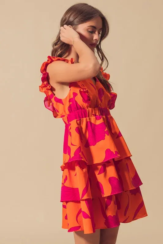 SO ME Floral V Neck Layered Dress with Elasticized Waist-Dresses-Krush Kandy, Women's Online Fashion Boutique Located in Phoenix, Arizona (Scottsdale Area)