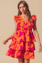 SO ME Floral V Neck Layered Dress with Elasticized Waist-Dresses-Krush Kandy, Women's Online Fashion Boutique Located in Phoenix, Arizona (Scottsdale Area)
