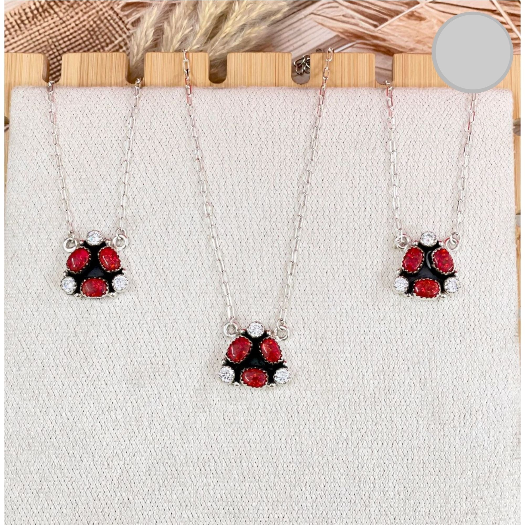 Red Opal Cluster Necklace-Chain Necklaces-Krush Kandy, Women's Online Fashion Boutique Located in Phoenix, Arizona (Scottsdale Area)