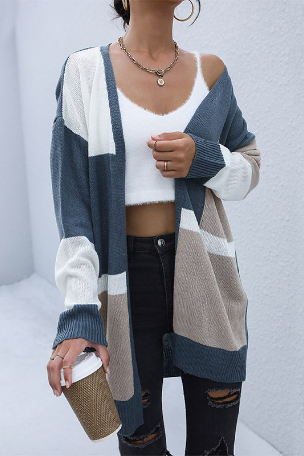 Perfee Color Block Dropped Shoulder Cardigan-Krush Kandy, Women's Online Fashion Boutique Located in Phoenix, Arizona (Scottsdale Area)