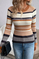 Colorblock Striped Ribbed Knit Sweater-Long Sleeve Tops-Krush Kandy, Women's Online Fashion Boutique Located in Phoenix, Arizona (Scottsdale Area)