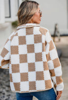 Checkered Snap Down Long Sleeve Teddy Jacket-Krush Kandy, Women's Online Fashion Boutique Located in Phoenix, Arizona (Scottsdale Area)