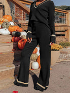 Perfee V-Neck Long Sleeve Top and Pants Set-2 Piece Outfit Sets-Krush Kandy, Women's Online Fashion Boutique Located in Phoenix, Arizona (Scottsdale Area)