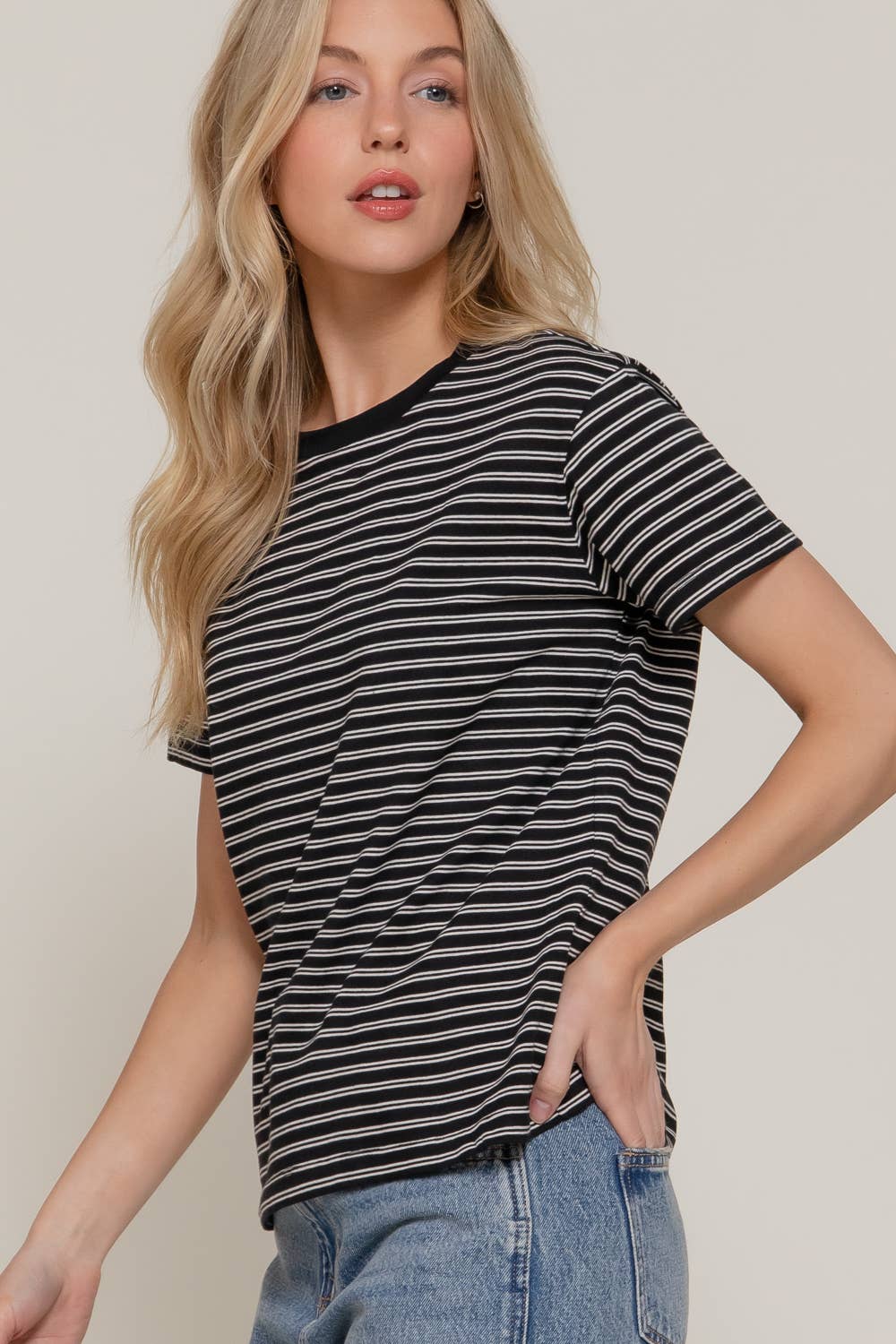 Black & White Striped Tee-Tops-Krush Kandy, Women's Online Fashion Boutique Located in Phoenix, Arizona (Scottsdale Area)