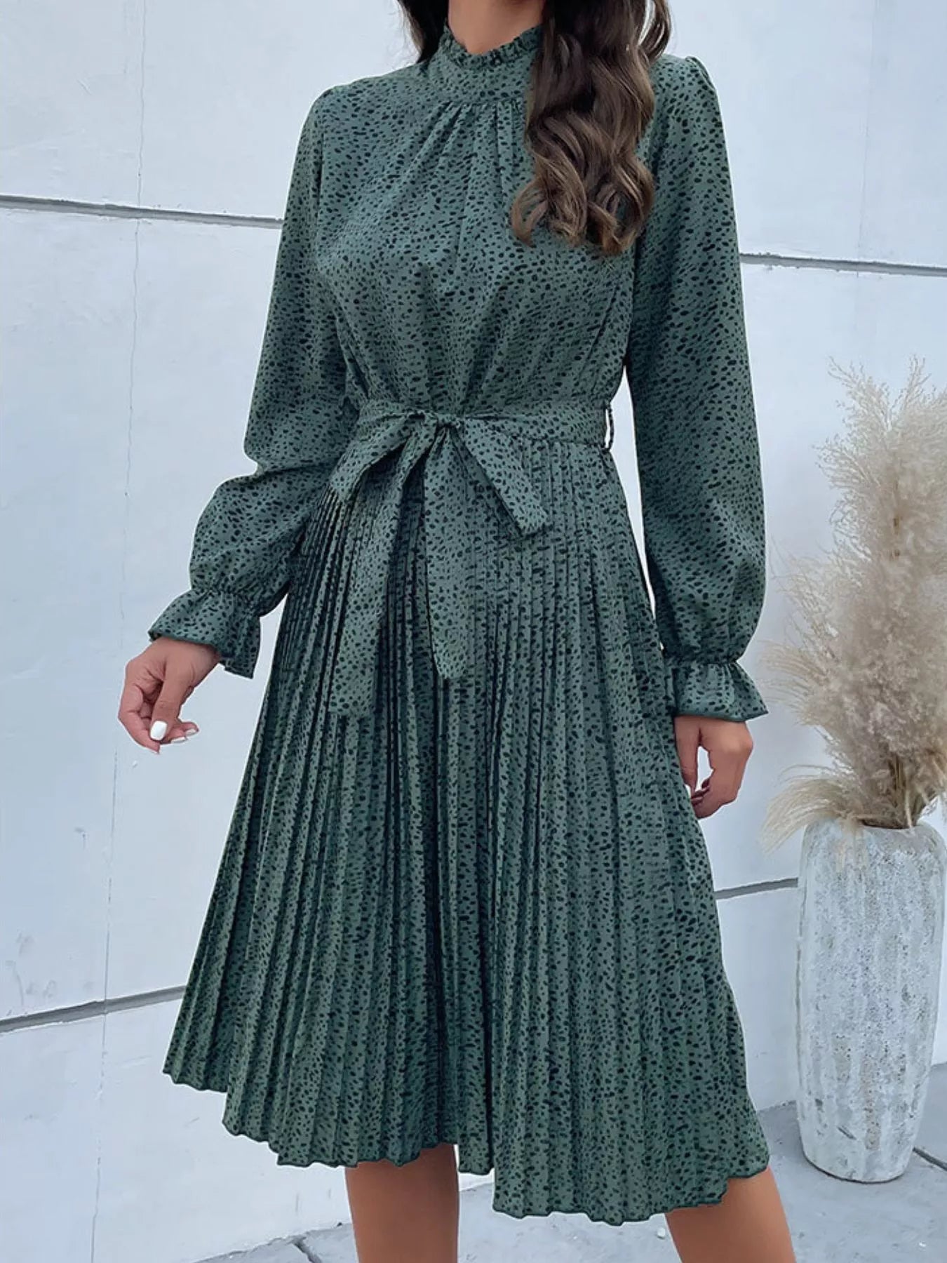 Animal Print Mock Neck Flounce Sleeve Dress-Dresses-Krush Kandy, Women's Online Fashion Boutique Located in Phoenix, Arizona (Scottsdale Area)