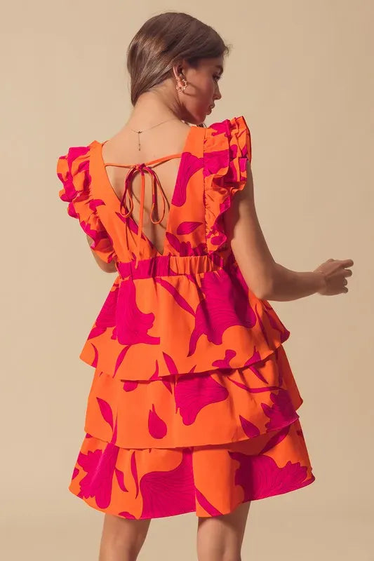 SO ME Floral V Neck Layered Dress with Elasticized Waist-Dresses-Krush Kandy, Women's Online Fashion Boutique Located in Phoenix, Arizona (Scottsdale Area)