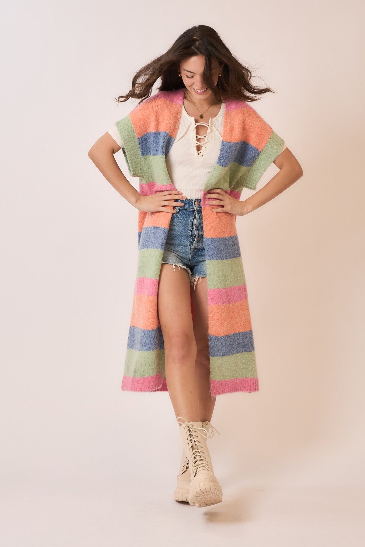Color Block Sleeveless Knit Long Cardigan-Cardigans-Krush Kandy, Women's Online Fashion Boutique Located in Phoenix, Arizona (Scottsdale Area)