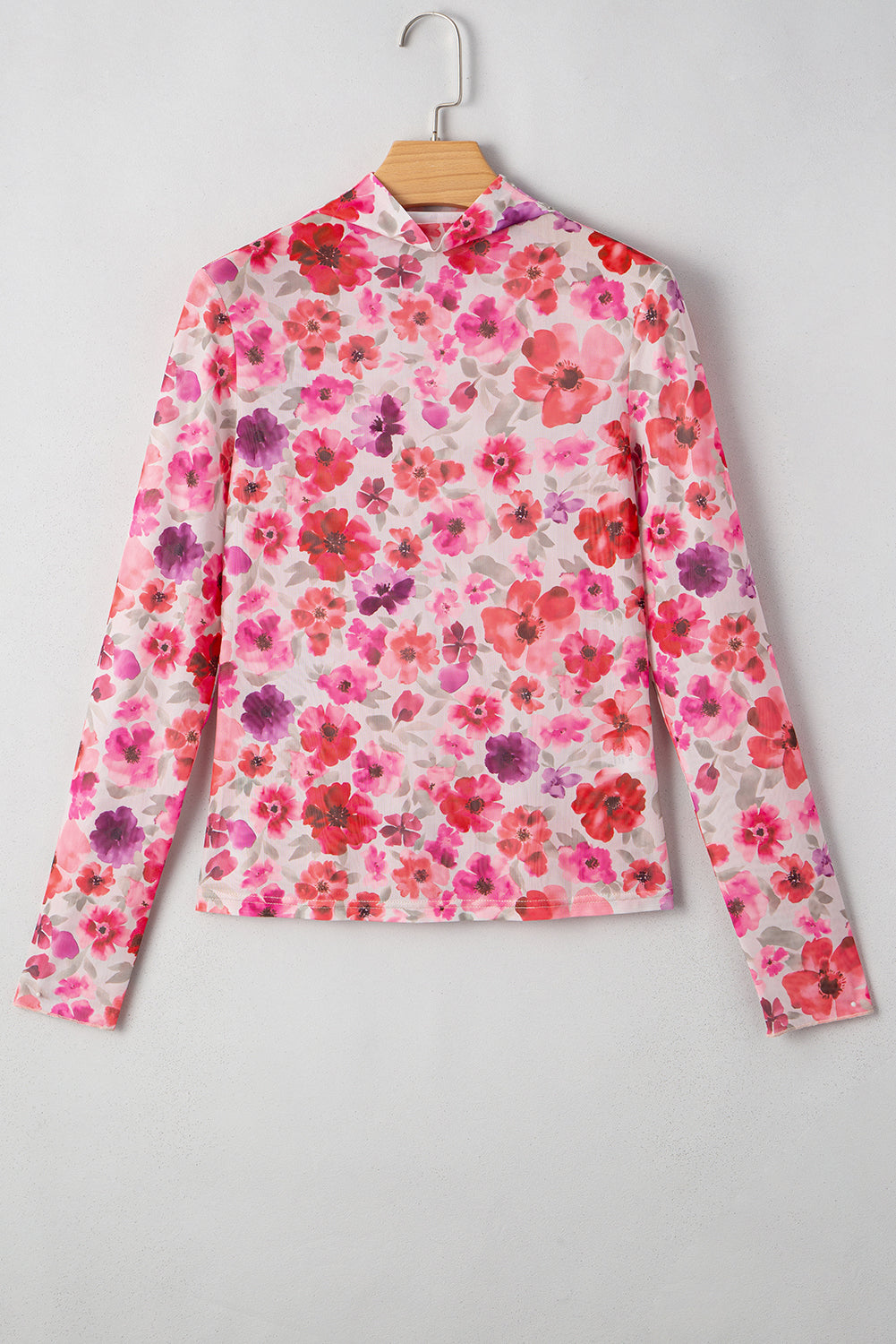 Pink & Red Floral Mesh Long Sleeve Top-Long Sleeve Tops-Krush Kandy, Women's Online Fashion Boutique Located in Phoenix, Arizona (Scottsdale Area)