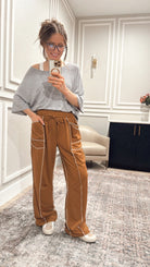 Luxe Contrast Stitching Wide Leg Pants-Pants-Krush Kandy, Women's Online Fashion Boutique Located in Phoenix, Arizona (Scottsdale Area)