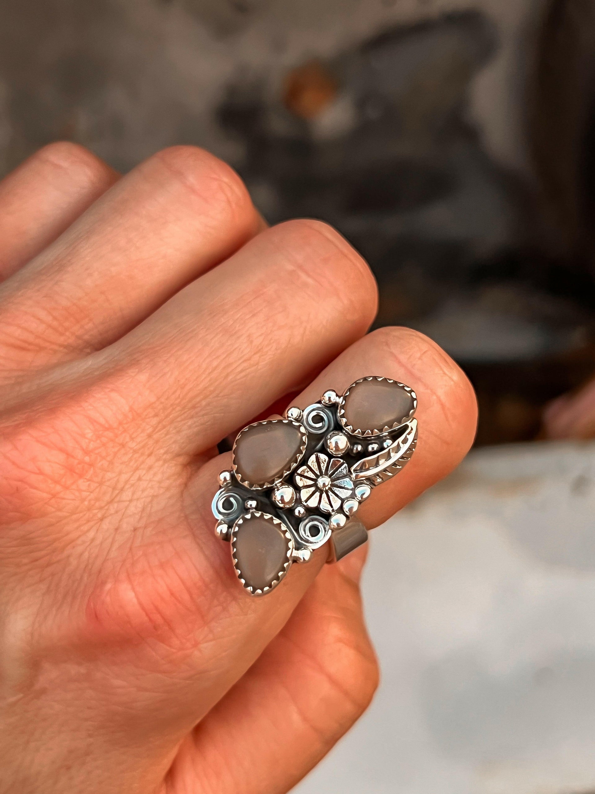 The Henley Triple Stone Flower Ring MADE TO ORDER-Cluster Rings-Krush Kandy, Women's Online Fashion Boutique Located in Phoenix, Arizona (Scottsdale Area)