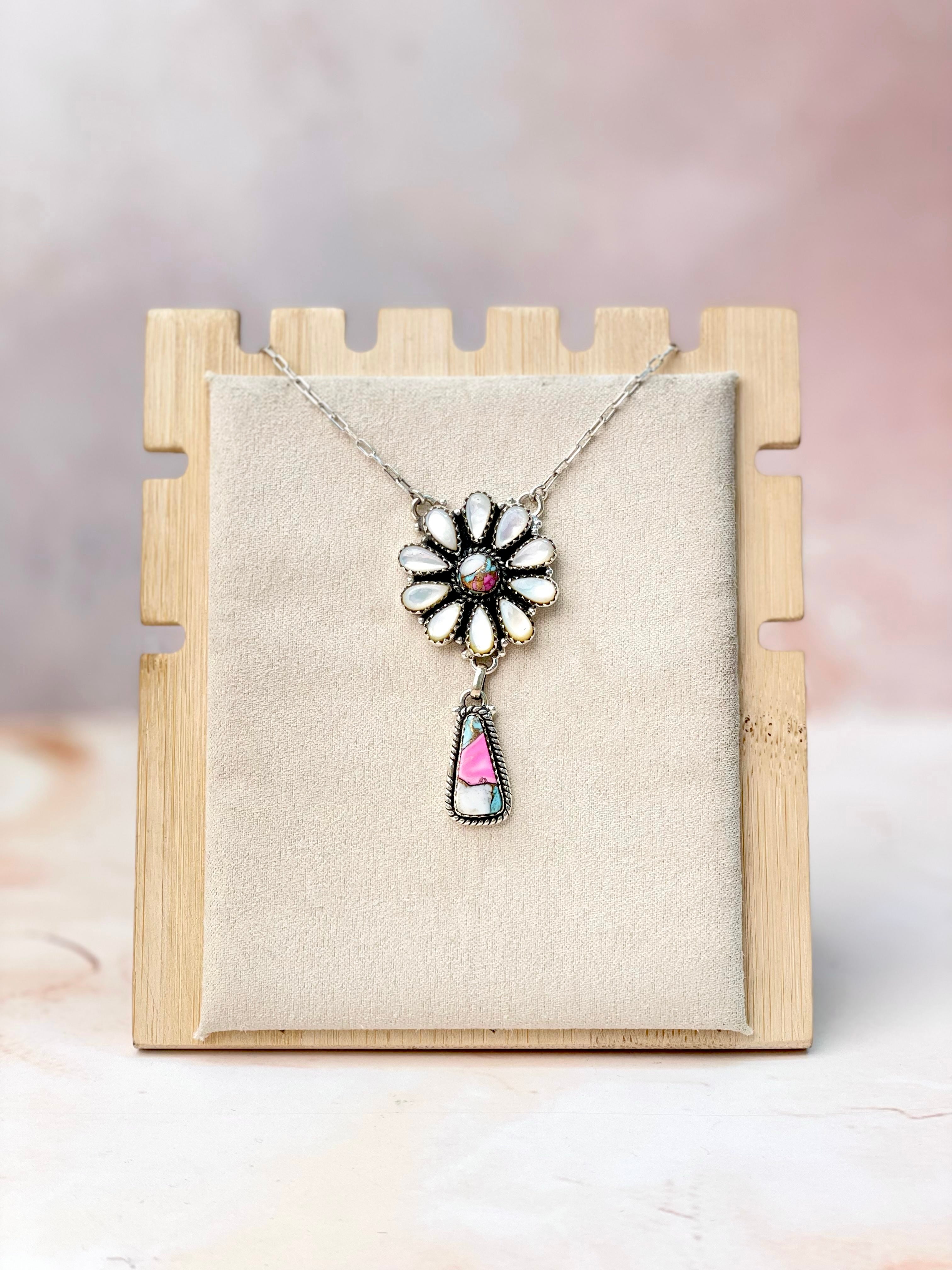 MOP & Cotton Candy Daisy Drop Necklace-Necklaces-Krush Kandy, Women's Online Fashion Boutique Located in Phoenix, Arizona (Scottsdale Area)