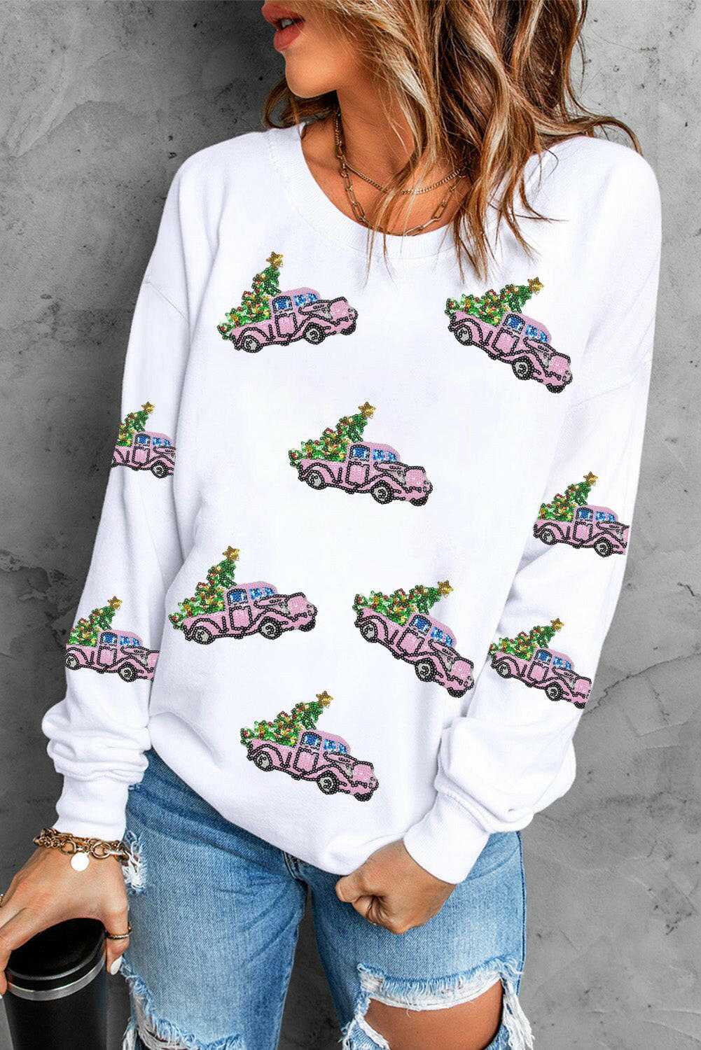 White Graphic Christmas Sweater-Sweaters-Krush Kandy, Women's Online Fashion Boutique Located in Phoenix, Arizona (Scottsdale Area)