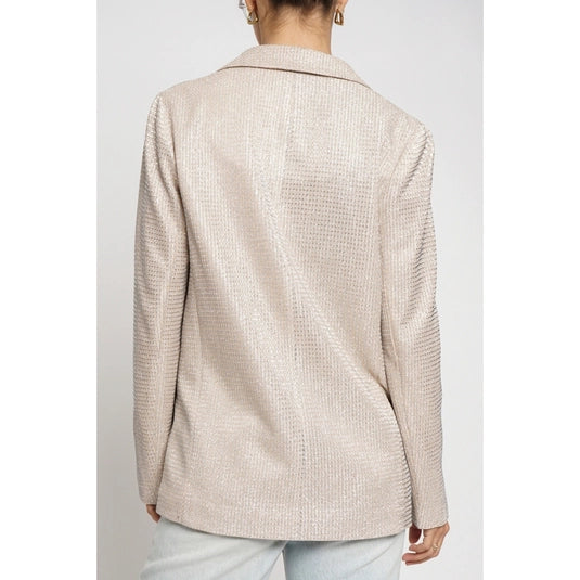 Beige Metallic Blazer-Jackets-Krush Kandy, Women's Online Fashion Boutique Located in Phoenix, Arizona (Scottsdale Area)
