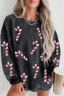 Black Corded Candy Cane Sweater-Sweaters-Krush Kandy, Women's Online Fashion Boutique Located in Phoenix, Arizona (Scottsdale Area)