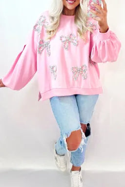 Oversized Pink Sweater with Bows-Sweaters-Krush Kandy, Women's Online Fashion Boutique Located in Phoenix, Arizona (Scottsdale Area)