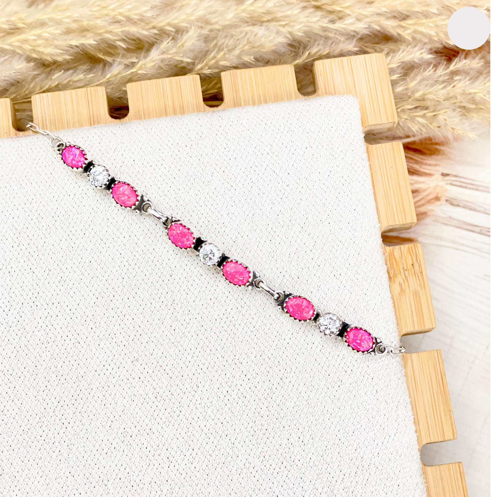 Neon Pink Opal & Crystal Stone Bracelet-Bracelets-Krush Kandy, Women's Online Fashion Boutique Located in Phoenix, Arizona (Scottsdale Area)