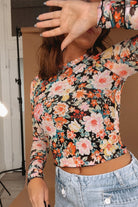 Orange Floral Long Sleeve Mesh Top-Long Sleeve Tops-Krush Kandy, Women's Online Fashion Boutique Located in Phoenix, Arizona (Scottsdale Area)