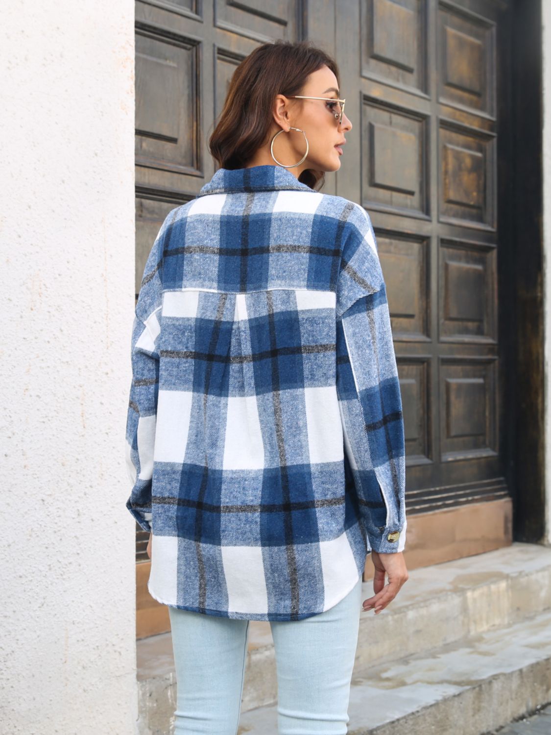 Plaid Button Up Collared Neck Long Sleeve Shirt-Long Sleeve Tops-Krush Kandy, Women's Online Fashion Boutique Located in Phoenix, Arizona (Scottsdale Area)