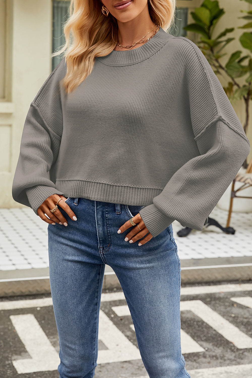 Round Neck Dropped Shoulder Sweater-Krush Kandy, Women's Online Fashion Boutique Located in Phoenix, Arizona (Scottsdale Area)