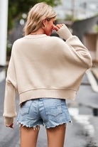 Round Neck Drop Shoulder Long Sleeve Sweater-Krush Kandy, Women's Online Fashion Boutique Located in Phoenix, Arizona (Scottsdale Area)