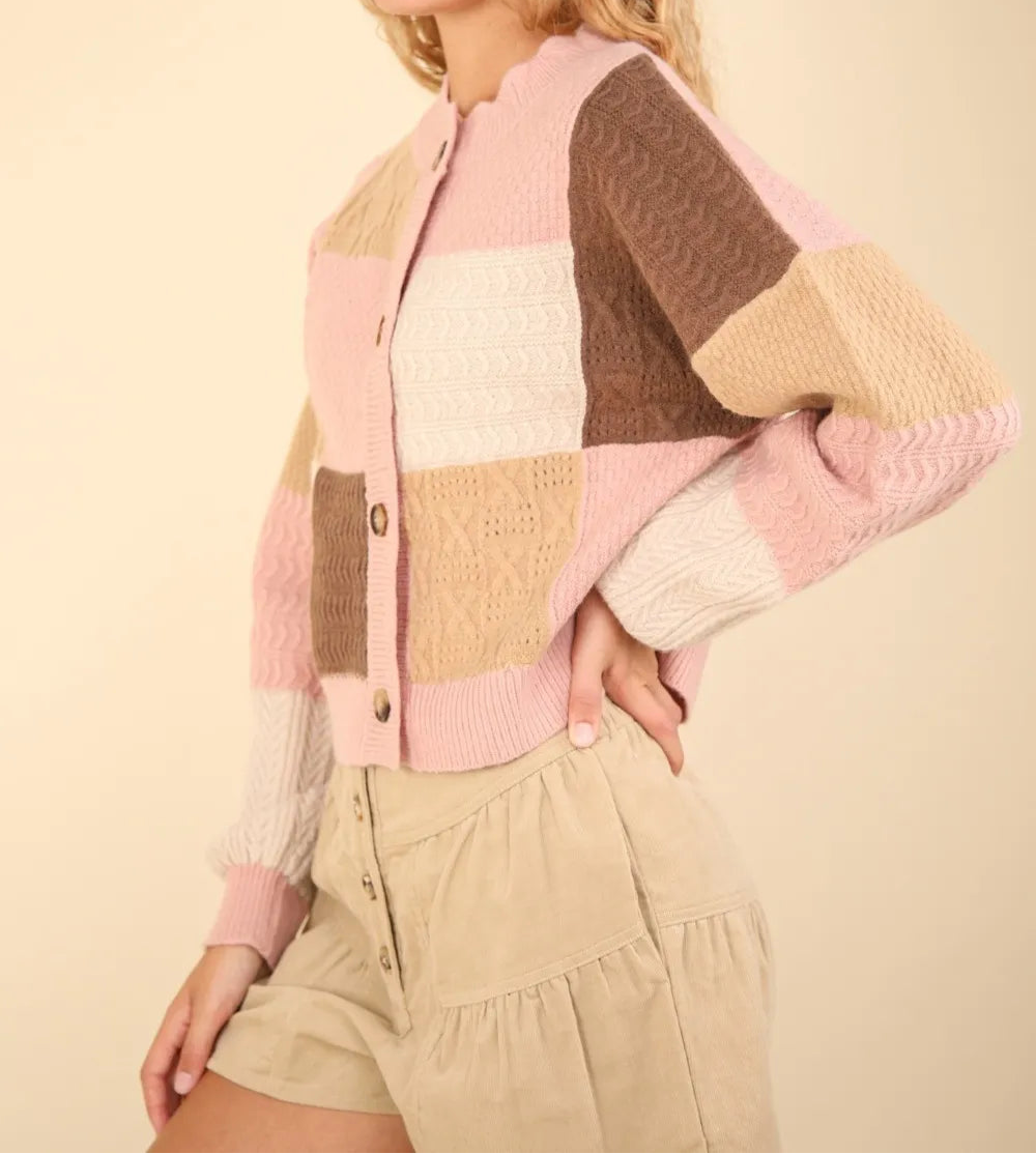 VERY J Color Block Button Down Textured Sweater Cardigan-Cardigan-Krush Kandy, Women's Online Fashion Boutique Located in Phoenix, Arizona (Scottsdale Area)