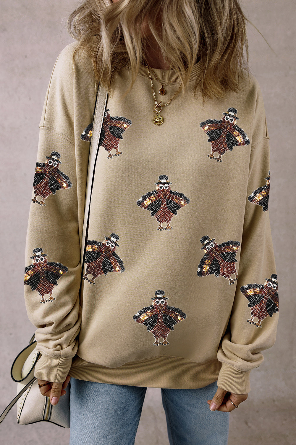 Sequin Turkey Graphic Sweatshirt-Sweatshirt-Krush Kandy, Women's Online Fashion Boutique Located in Phoenix, Arizona (Scottsdale Area)