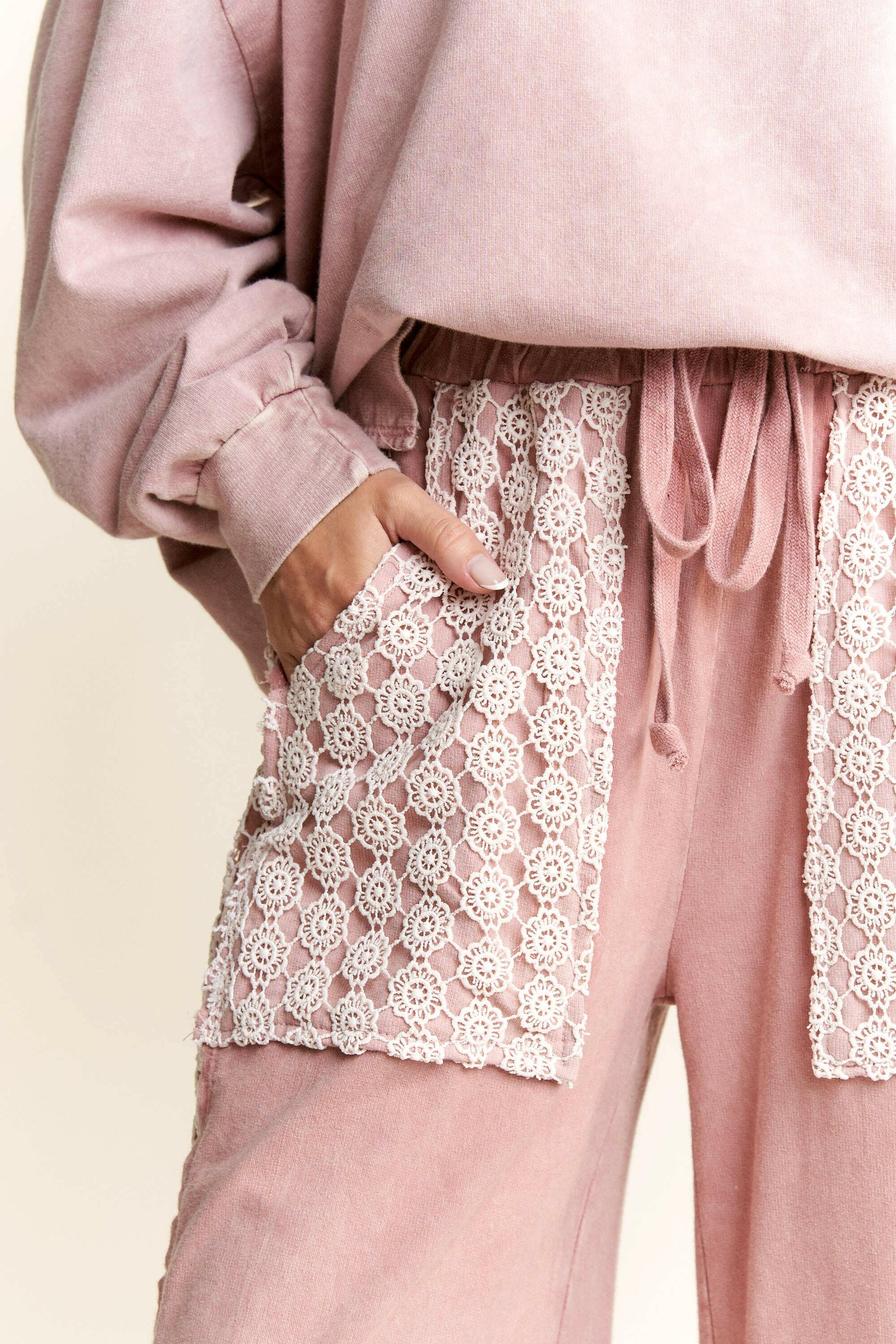 MineralWash Floral Daisy trim Pants-PANTS-Krush Kandy, Women's Online Fashion Boutique Located in Phoenix, Arizona (Scottsdale Area)