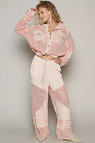 POL Texture Woven Button Down Hooded Shirt with Drawstring Hem-Jackets-Krush Kandy, Women's Online Fashion Boutique Located in Phoenix, Arizona (Scottsdale Area)