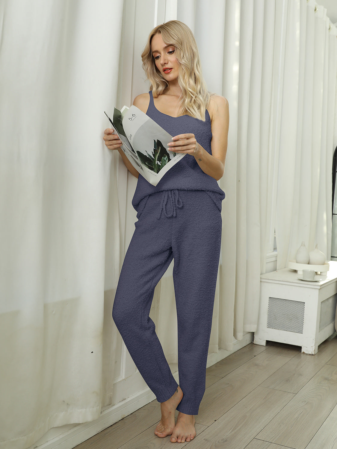 Fuzzy V-Neck Cami and Pants Lounge Set-Krush Kandy, Women's Online Fashion Boutique Located in Phoenix, Arizona (Scottsdale Area)